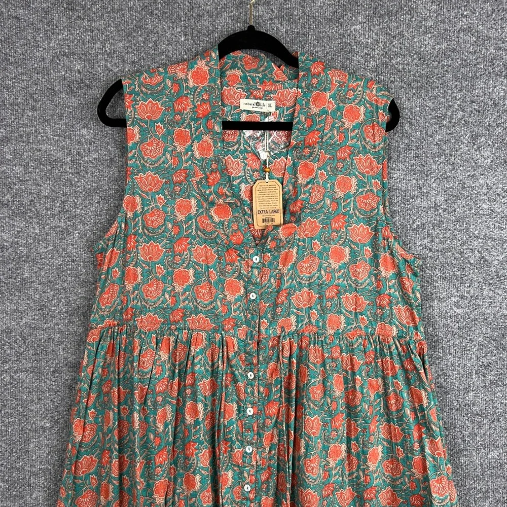 NEW Natural Life XL Women Teal Orange Floral Button Down Madi Dress - Picture 4 of 9